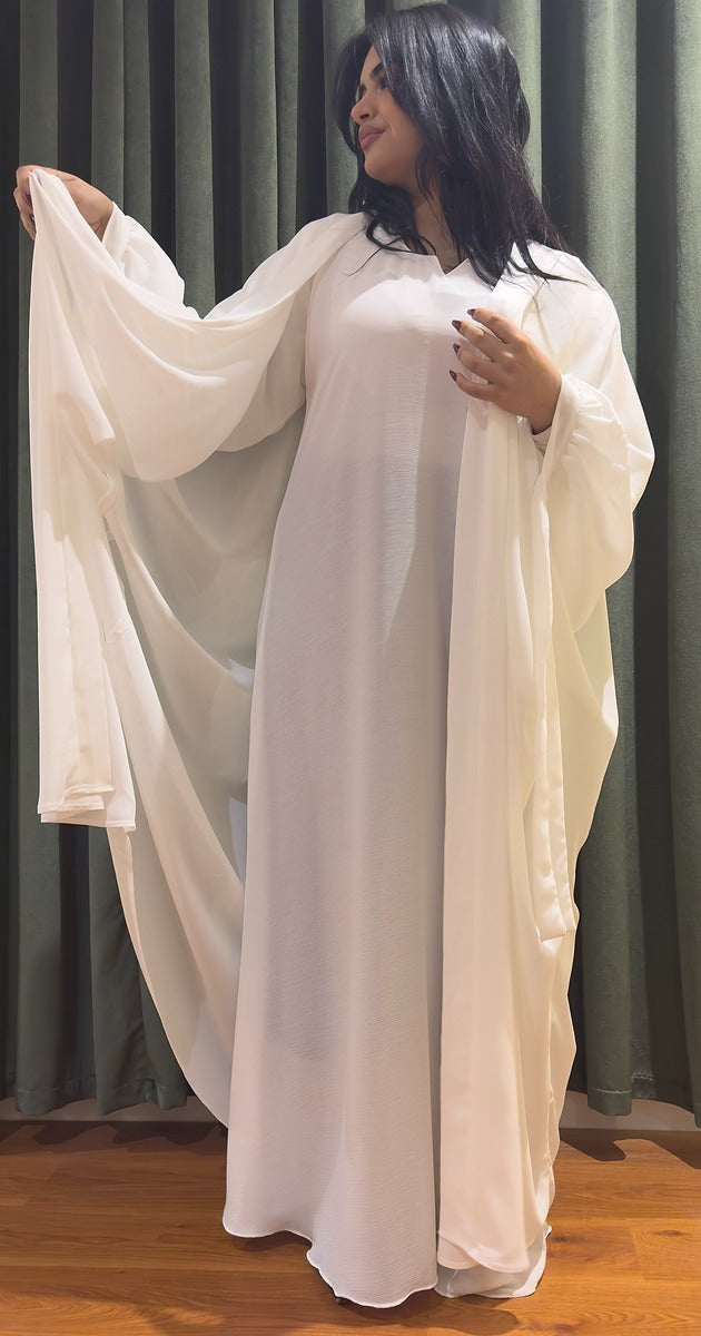عباية شيفون بيضاء قطعتين للمناسبات